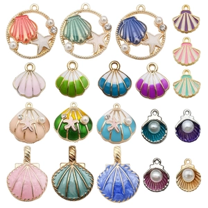 Ocean Shell Charms Zinc Alloy Enamel Sea Starfish Pendants With Faux Artificial Pearl Rhinestone For DIY Jewelry Making