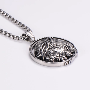 Retro stainless steel necklace with a Jesus face portrait relief round pendant