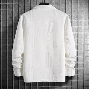 Men's white casual jacket with geometric jacquard texture and single-breasted collar design