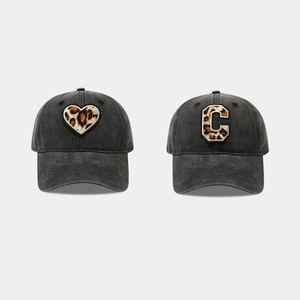 Casquette De Baseball Coton Délavé Rétro Chapeau À Visière Broderie Léopard Cœur Lettre C Streetwear Femmes