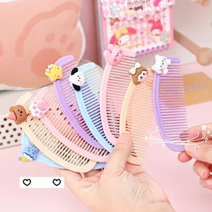 Mini Crescent Hair Comb Portable Travel Cute Cartoon Plastic Resin For Kids Students Smooth Round Teeth