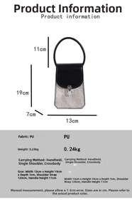 Detailed size and specs info for the two-tone PU leather crossbody handbag