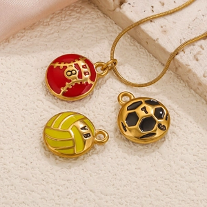 Set of colorful sports pendants including baseball and soccer on a gold snake chain necklace