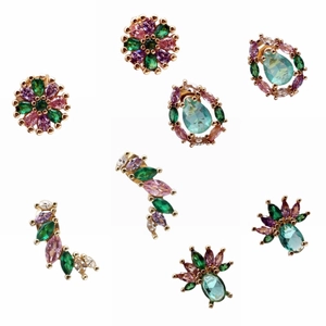 Colorful Cubic Zirconia Stud Earrings Copper Gold Plated Geometric Waterdrop Floral Vintage Jewelry For Women