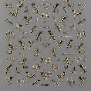 3D embossed dragon nail stickers with gold foil and black design, sheet number Co-480
