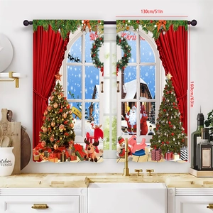 Christmas polyester curtains showing 130x160cm dimensions with festive Santa reindeer print