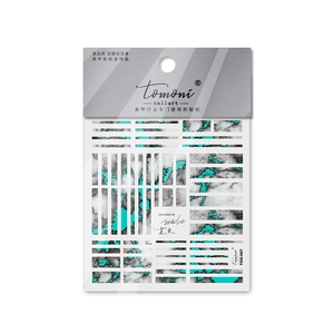 Detail of TOG-007 nail art stickers with grey marble texture and tiffany blue accents