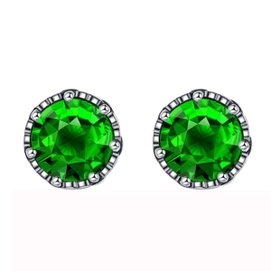 S925 sterling silver emerald zircon stud earrings with elegant vintage round design