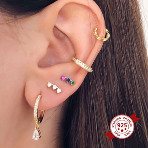 S925 sterling silver gold earrings set with colorful cubic zirconia stones for women