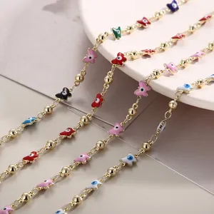 Collier Papillon Mauvais Oeil Émail Coloré Alliage Plaqué Or Chaîne À Perles Bijoux Mode Femmes