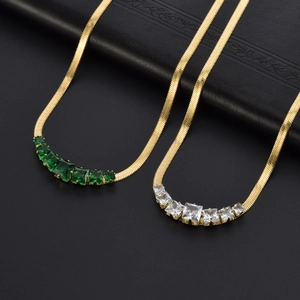 Titanium Steel Snake Chain Necklace With Square Gemstones Light Luxury Simple Clavicle Chain Non Fading Jewelry For Women
