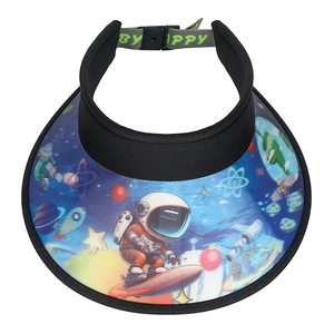 Kids sun visor with 3D space theme astronaut print and adjustable elastic strap