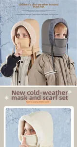 Close-up of children's fleece-lined thermal hat set with integrated mask and neck warmer