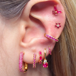 Fuchsia Cubic Zirconia Earrings Butterfly Flower Geometric Gold Plated Copper S925 Sterling Silver Earring Post Women