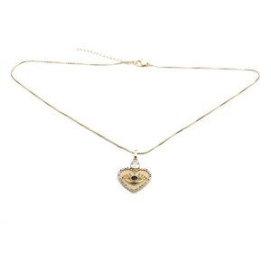 Golden heart necklace with evil eye pendant and colorful cubic zirconia inlay