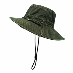 Olive green washed cotton safari sun hat with wide brim and adjustable chin strap