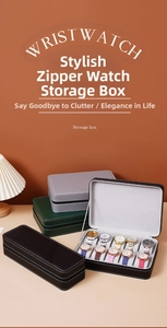 Detail of portable leather watch storage cases with zipper closure and soft inner lining