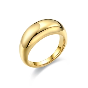 Polished gold plated titanium steel dome ring with minimalist mirror finish design
