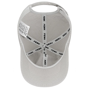 Breathable light grey quick-dry baseball cap with laser-cut holes and 100% polyester fabric