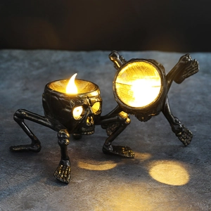 Halloween skeleton hand candle light with LED flame and gold metallic finish
