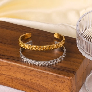 Fashionable watchband-style stainless steel open cuff bracelet in gold and silver finish