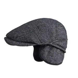 Coppia Piatta Vintage Da Uomo Con Motivo A Lisca Di Pesce E Paraorecchie Stile Britannico Cappello Invernale Retrò
