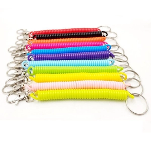 Colorful plastic spring spiral keychains with metal lobster clasps and key rings