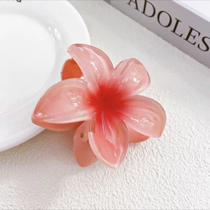 Elegant gradient pink flower hair claw clip made of premium resin for women daily styling