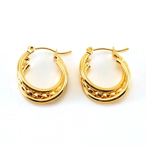 Elegant gold double-layered twisted hoop earrings for women in stainless steel