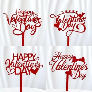 Acrylic Cake Topper Happy Valentine's Day Hearts Decorative Mirror Gold Red For Party Anniversary Celebration