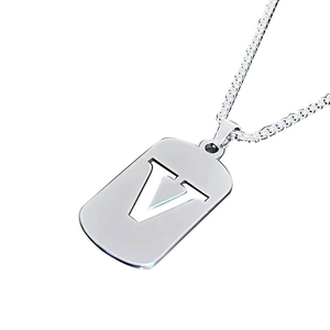 Polished titanium steel necklace with a hollow letter V rectangular pendant and box chain