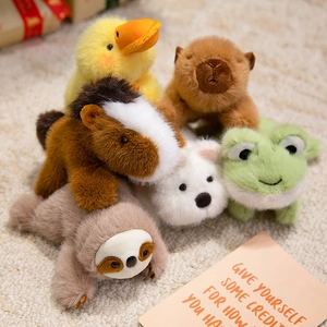 Cute plush animal magnets set featuring capybara and ducklings on a cozy beige background