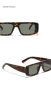 Detail view of vintage leopard print flat top sunglasses with thick sturdy temples