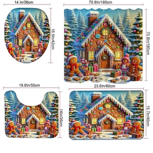 Detailed dimensions of the 4-piece Christmas gingerbread house bathroom set in centimeters