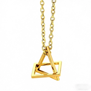 Minimalist gold geometric triangle and square nested pendant necklace for men