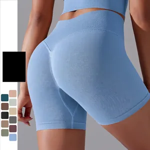 Short de Yoga sans Couture à Taille Haute pour Femmes Respirant Haute Élasticité Fitness Course Coupe Ajustée Short de Sport