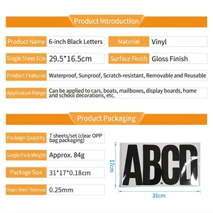 6 inch black vinyl letter stickers for cars and mailboxes, waterproof and UV resistant