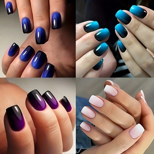 Artificial Fake Nails Press On Manicure Gradient Colorful French Tip Glossy Full Cover Nails Halloween Christmas For Women