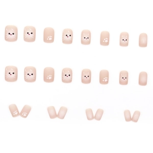 24pcs matte nude pink press-on nails with cute cat face and paw print designs