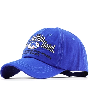 Cotton Baseball Cap Dolphin Hotel Embroidery Vintage Washed Outdoor Sun Protection Adjustable Casual Hat For Men Women