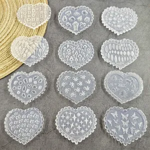 Heart Shaped Nail Art Silicone Molds Transparent Food Grade Silicone 3D Embossed Butterfly Flower For DIY Resin Jewelry