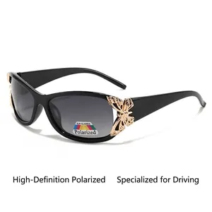 Chic Y2K butterfly sunglasses with black frames and grey polarized gradient lenses