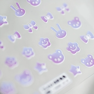 3D holographic nail stickers with aurora purple bear and butterfly designs