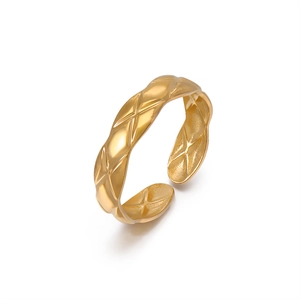 Minimalist gold plated geometric open ring with elegant quilted pattern design