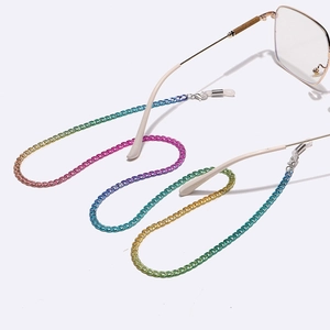 Rainbow gradient copper eyeglass chain with colorful alloy links and silicone loops