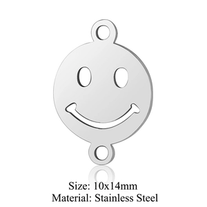Detailed view of silver smiley face charm in stainless steel with size 10x14mm