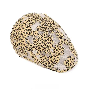 Detailed top view showing leopard print lace mesh texture and hollow design on the cap