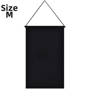 Size M rectangular black canvas hanging pin banner with wooden bar for badge display