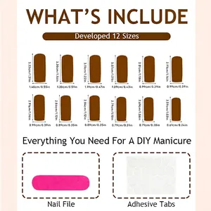 Size chart for 3D French leopard press-on nails with 12 sizes and application kit