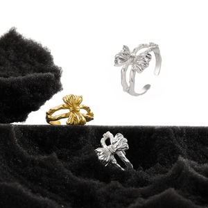 Three S925 sterling silver bow knot open rings in gold and silver finish for women
